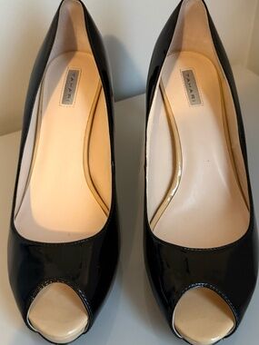 Tahari Black Patent Peep Toe Pumps